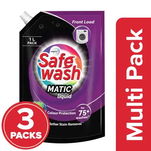 Safewash Matic Front Load Liquid Detergent Stain Removal With Colour Protect Technology, 3 x 1 L Multipack