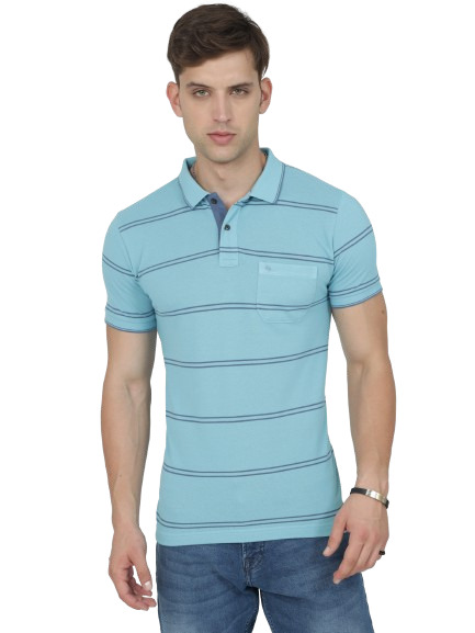 Classic Polo Mens Casual Blue Striped Cotton T-Shirt