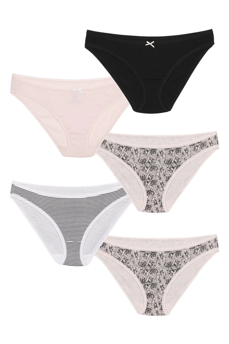 Amante every de Assorted Low Rise Bikini (Pack of 5) - Mixed Combo 3