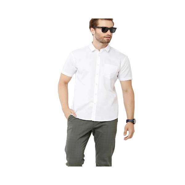 Classic Polo Mens Solid Full Sleeve Milano Fit Half Sleeve Woven Shirt -Mica White HS