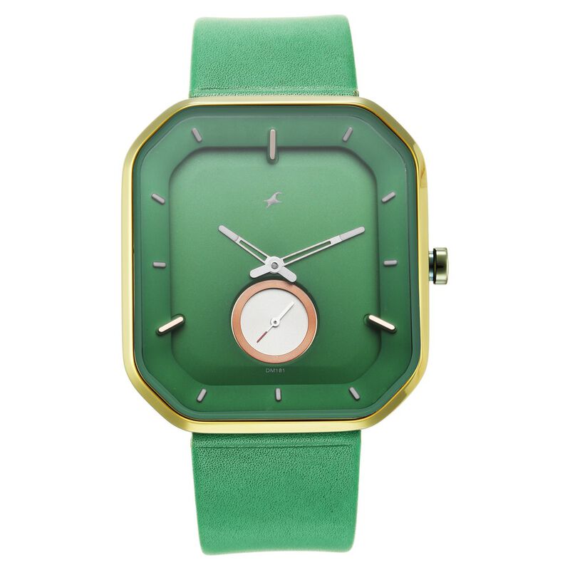 Fastrack After Dark Quartz Analog Green Dial Leather Strap Watch for Guys