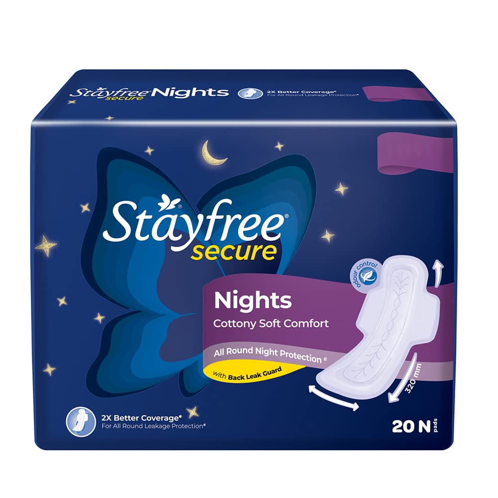 Stayfree Secure Night Sanitary Napkins for Women, 20 Pads