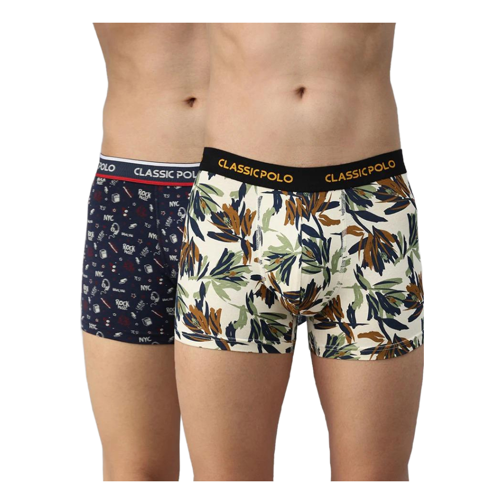 Classic Polo Men's Modal Printed Trunks | Glance - Blue & Yellow (Pack Of 2)