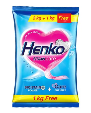 Henko Stain Care Detergent Powder, 3 kg Get 1 kg free