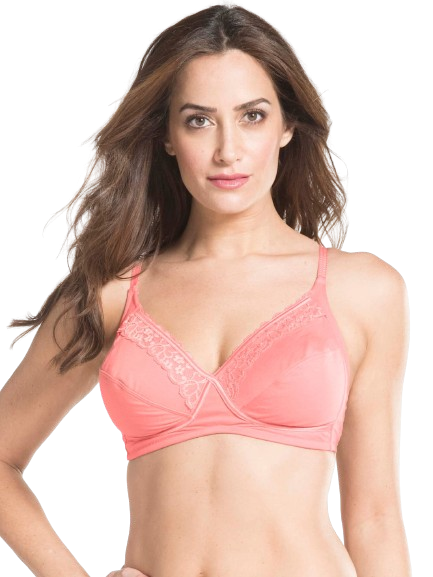 Women's Wirefree Non Padded Super Combed Cotton Elastane Stretch Full Coverage Plus Size Bra with Lace Styling and Adjustable Straps - Blush Pink