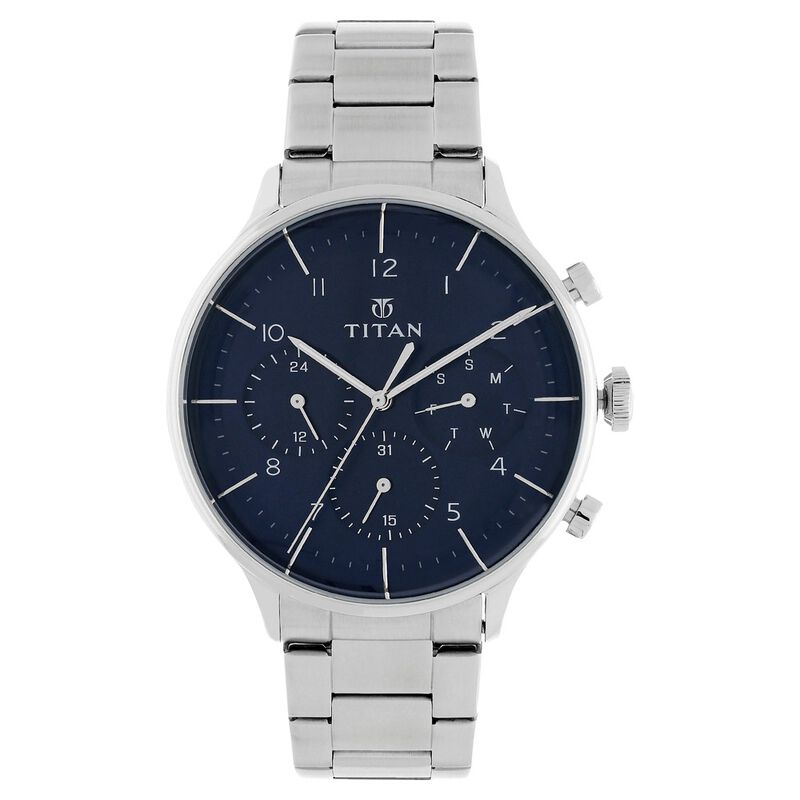 Titan Quartz Multifunction Blue Dial Stainless Steel Strap Watch for Men