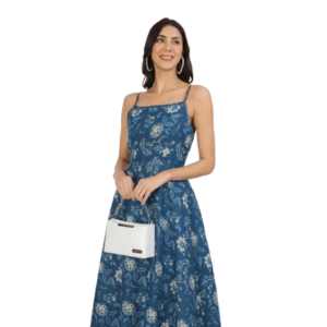 Divena Indigo Blue Cotton Long Dress for Women Plus Size