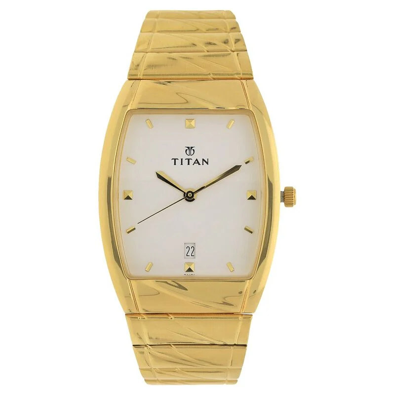 Titan Quartz Analog with Date White Dial Stainless Steel Strap Watch for Men