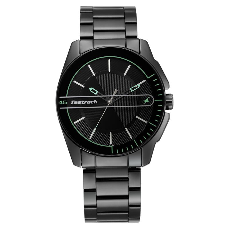 Fastrack Wear Your Look Quartz Analog Black Dial Metal Strap Watch for Guys