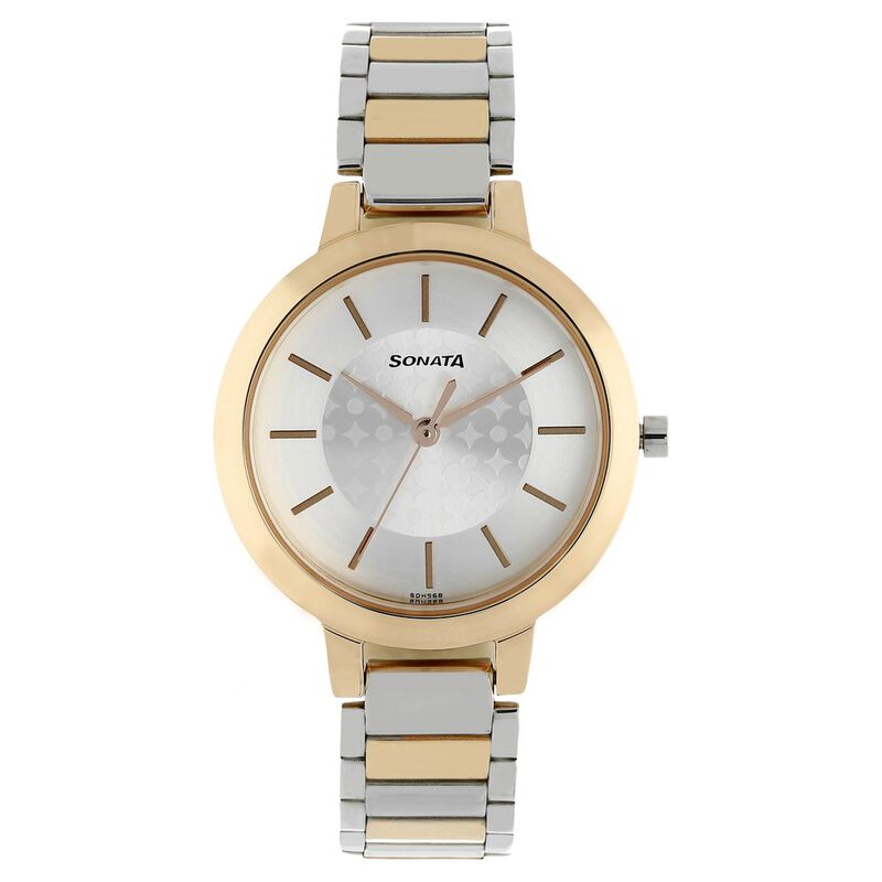 Sonata Blush Silver Dial Women Watch With Stainless Steel Strap NR8141KM01