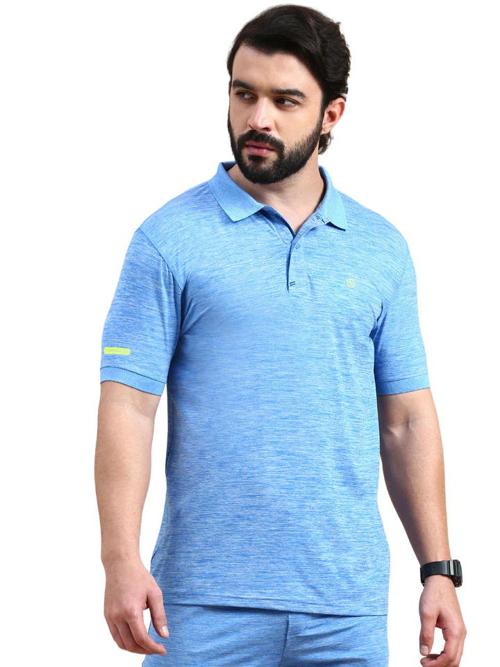 T-Shirt Classic Polo Men's Polo Neck Polyester Blue Slim Fit Active Wear T-Shirt | GENX-POLO-02B SF P