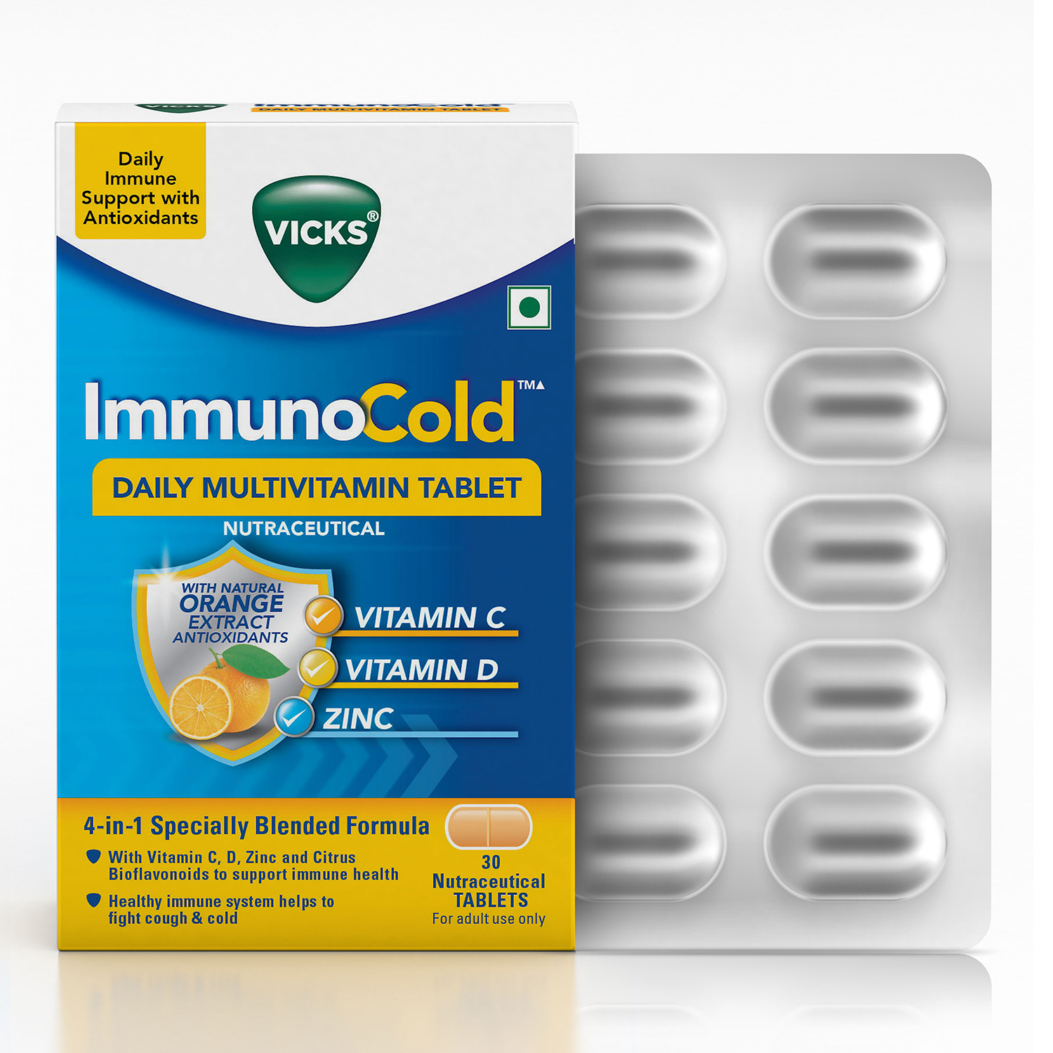 Vicks ImmunoCold 30s Pack, Daily MultiVitamin Tablet, Immunity from Cough & Cold