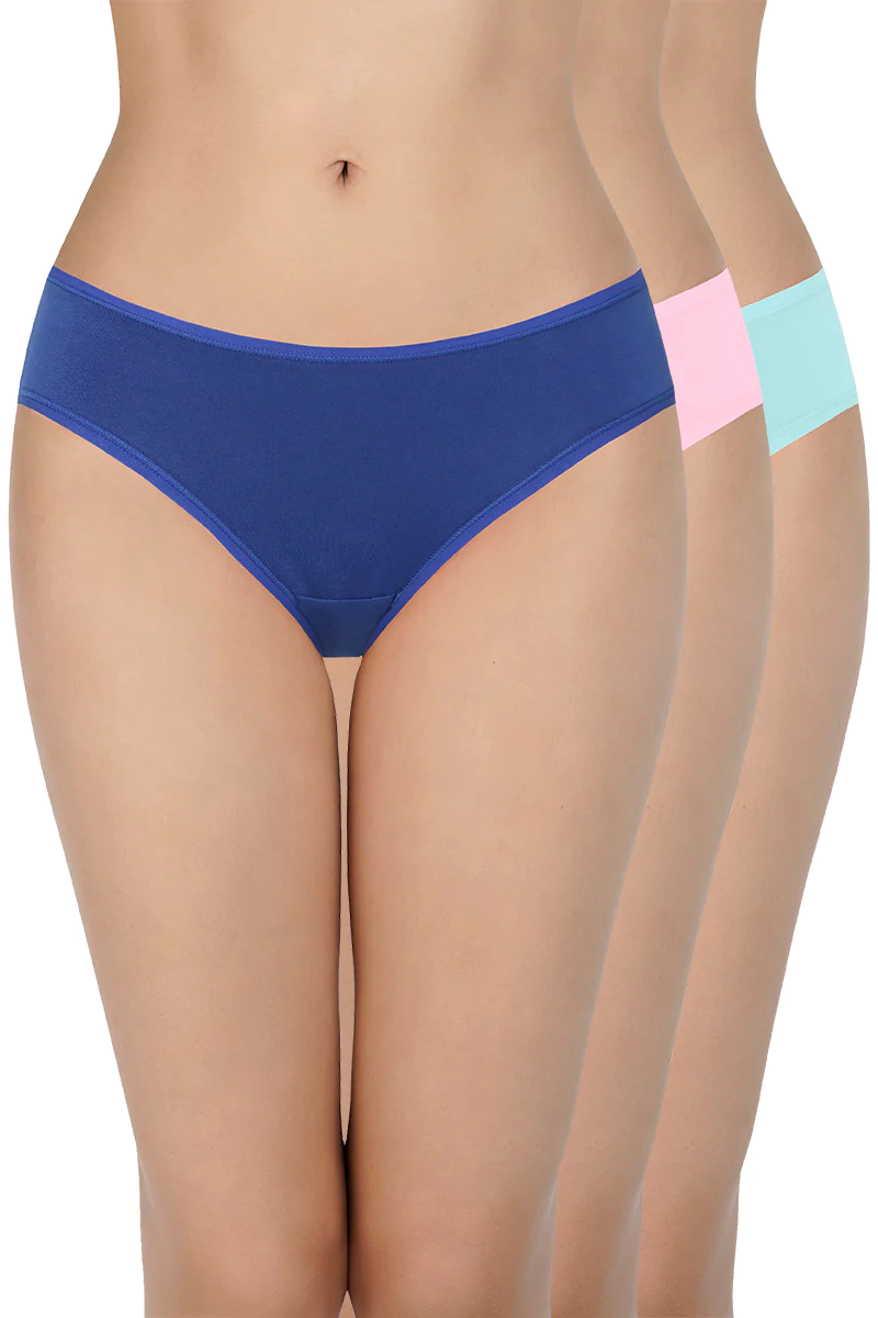 Amante  Solid Low Rise Assorted Bikini Panties (Pack of 3 Colors & Prints May Vary)
