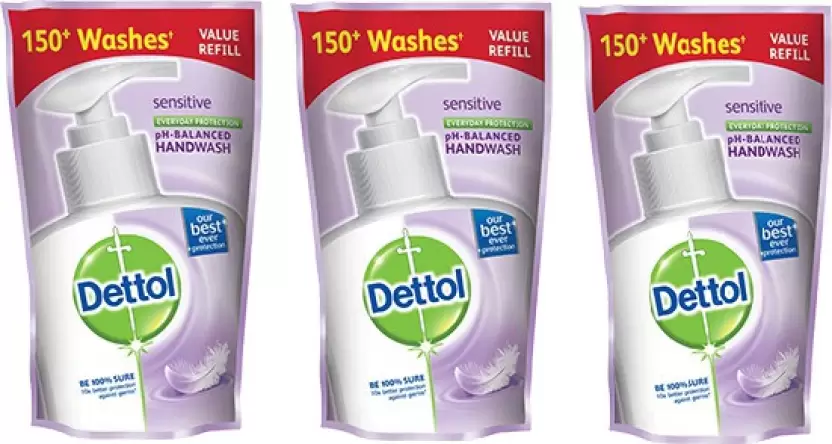 Dettol Sensitive Liquid Handwash - 175 Ml (Pack Of 3) Hand Wash Pouch  (3 x 175 ml)