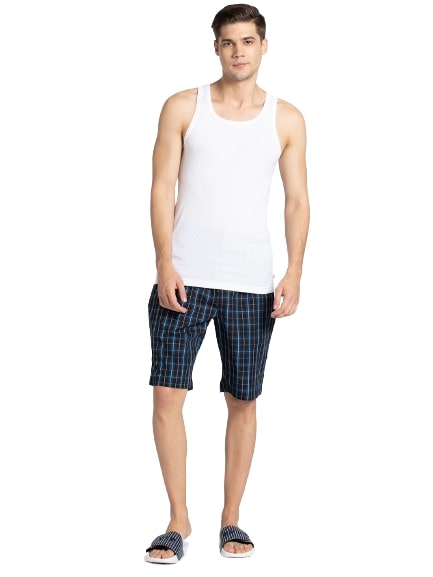 Jockey Men's Super Combed Cotton Satin Weave Regular Fit Checkered Bermuda with Side Pockets