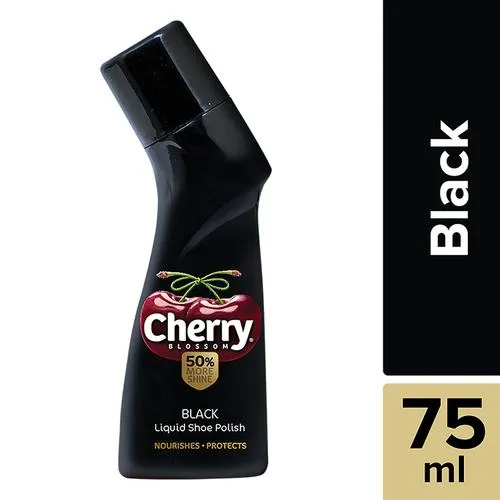 Cherry Blossom Liquid Shoe Polish, Black, 75 ml Bottle