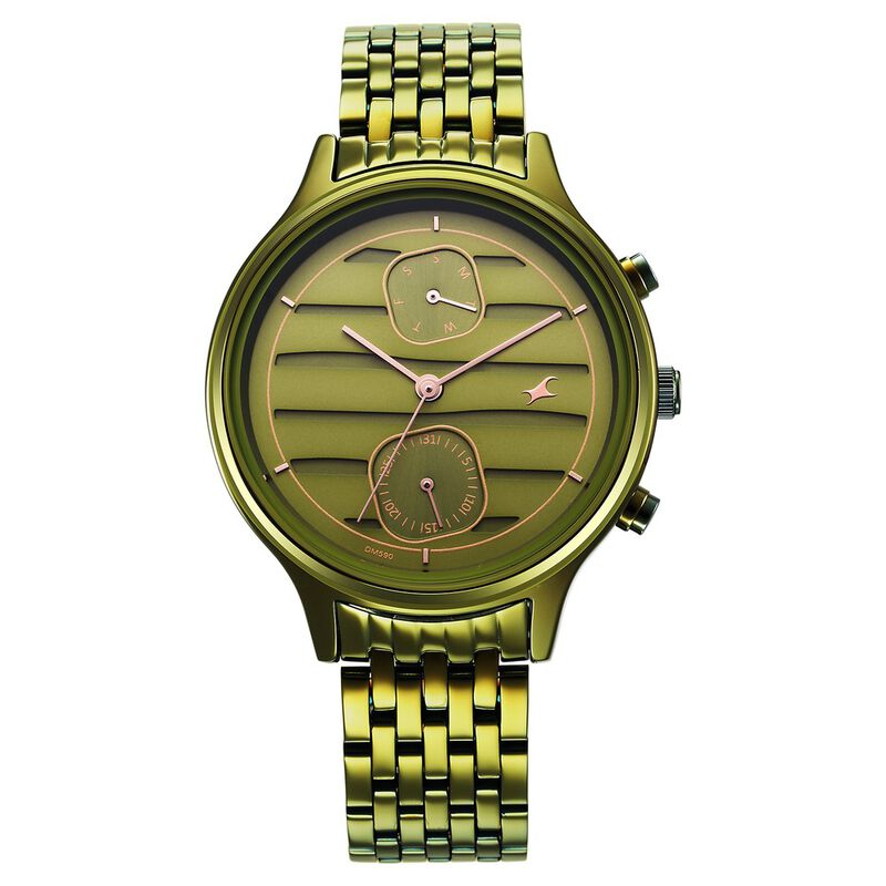 Fastrack Style Up Green Dial Stainless Steel Strap Watch for Girls