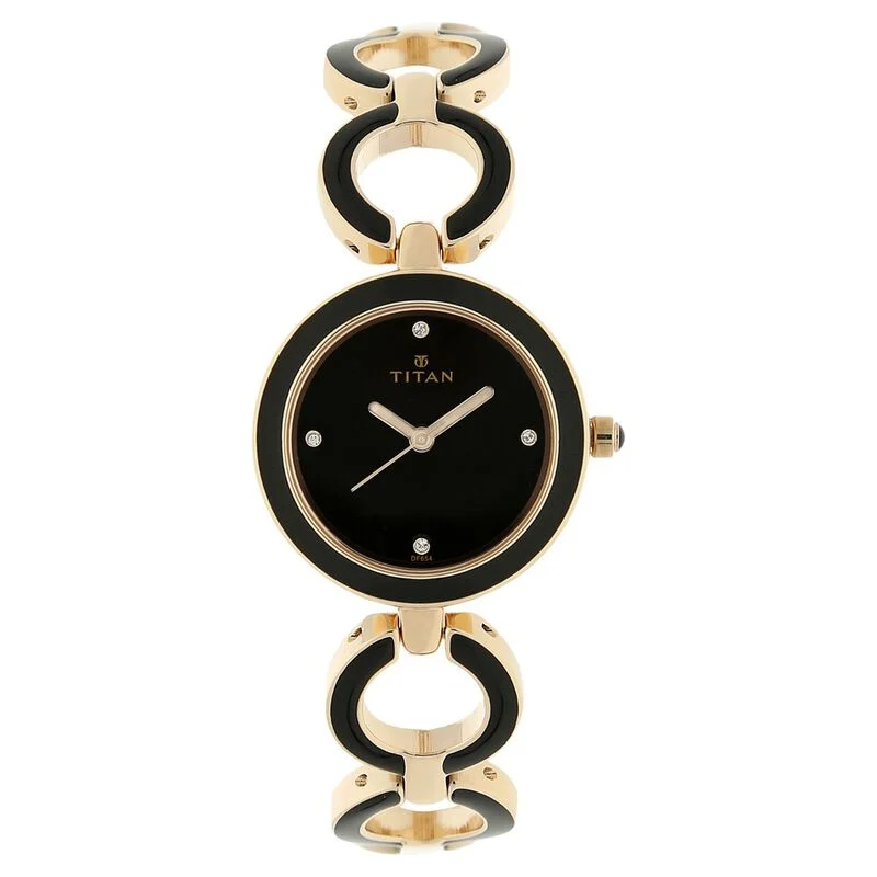 Titan Quartz Analog Black Dial Metal Strap Watch for Women