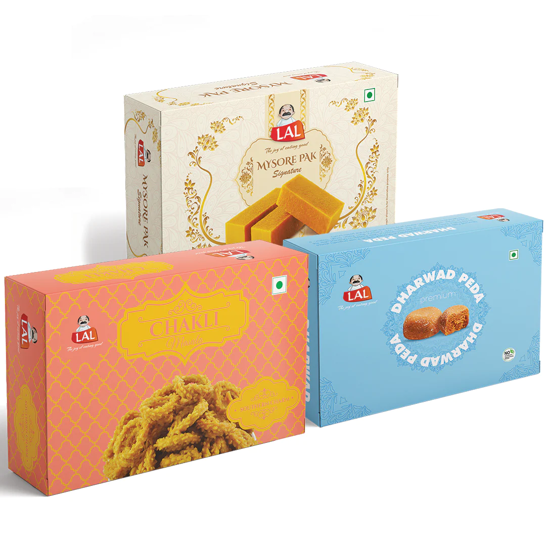 Lal Sweets Mysore pak signature 400g, Chakli masala 400g and Dharwad peda 400g