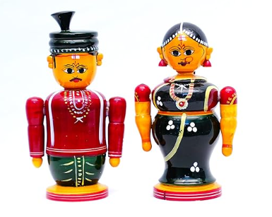 Wooden Marriage Pair With kumkum box (Small)  (Height – 14cm) -  Shree Channapatna Toys