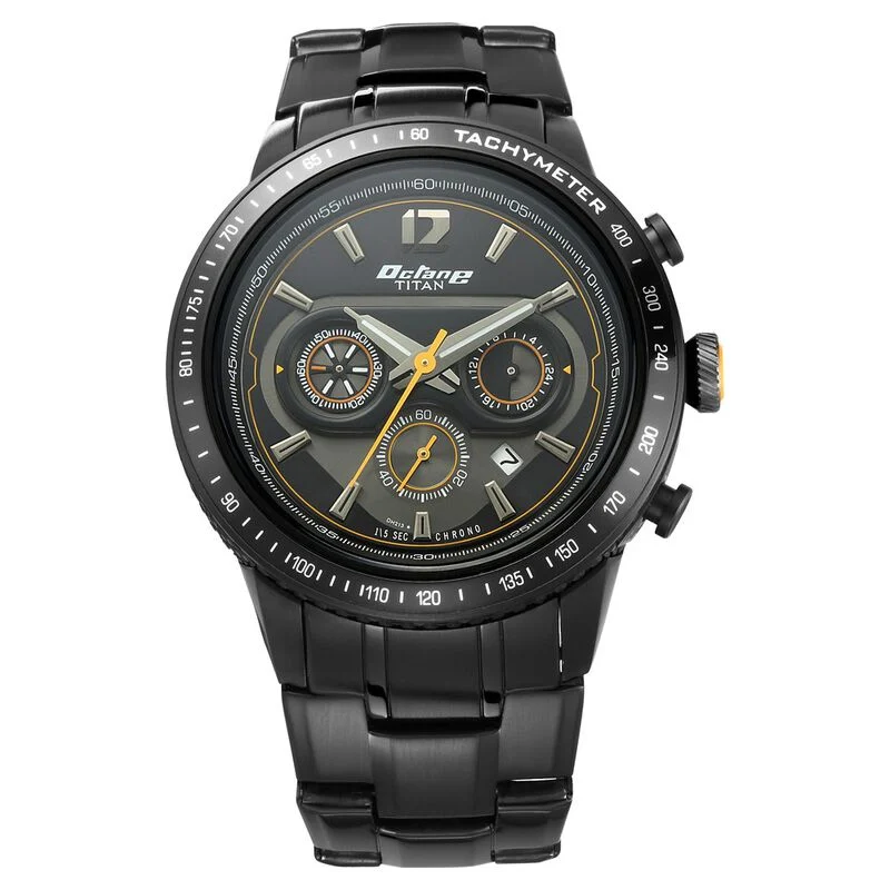 Titan Octane Black Dial Chrono Metal Strap watch for Men