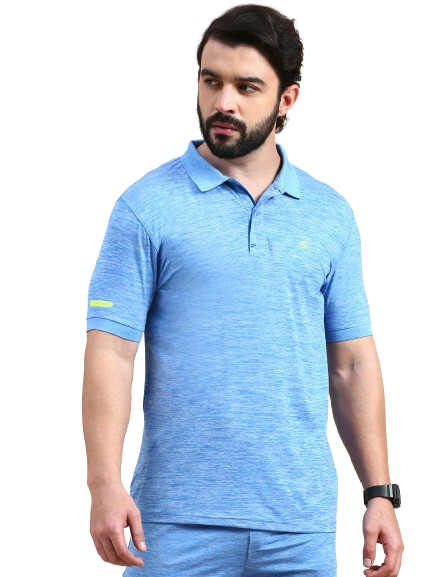 Classic Polo Men's Polo Neck Polyester Blue Slim Fit Active Wear T-Shirt