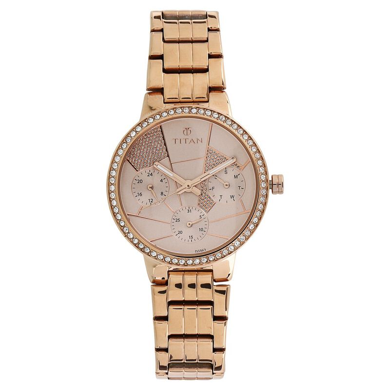 Titan Whimsy Rose Gold Dial Quartz Multifunction Stainless Steel Strap Watch for Women