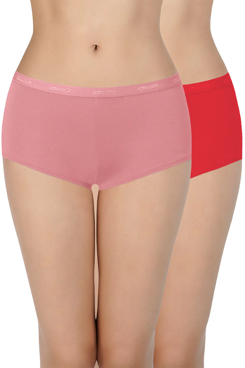 Amante  Solid Low Rise Assorted Boyshorts (Pack of 2 Colors & Prints May Vary)