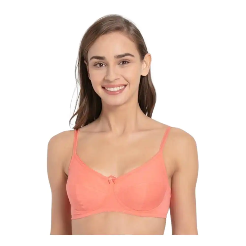 Women's Wirefree Non Padded Super Combed Cotton Elastane Stretch Full Coverage Everyday Bra with Soft Adjustable Straps - Blush Pink