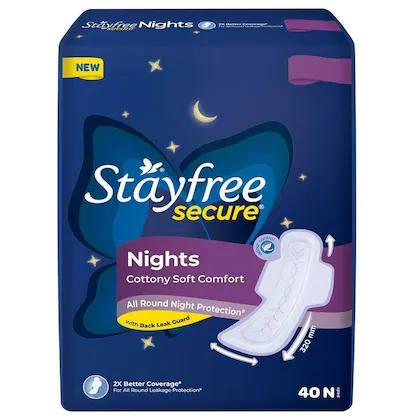 Stayfree Secure Nights Cottony Soft Comfort Sanitary Napkin 40 pads