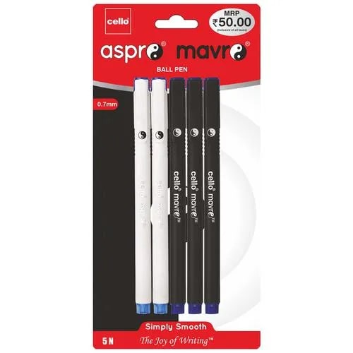 cello aspro mavro blue ball pen (pack of 5)