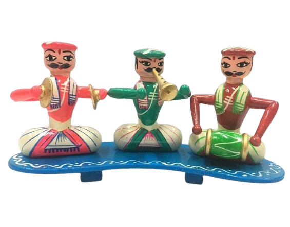 Wooden Karnataka music set Dolls on Base  (Height – 12 cm ) -  Shree Channapatna Toys