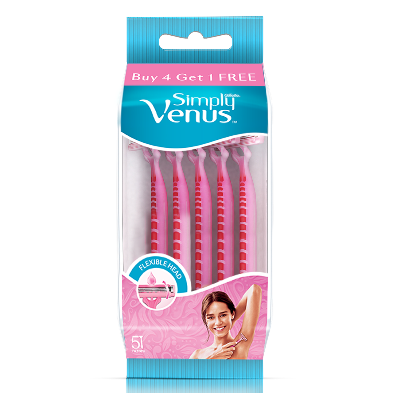 Gillette Venus Simply Venus Pink Hair Removal for Women , 5 razors (B4G1)