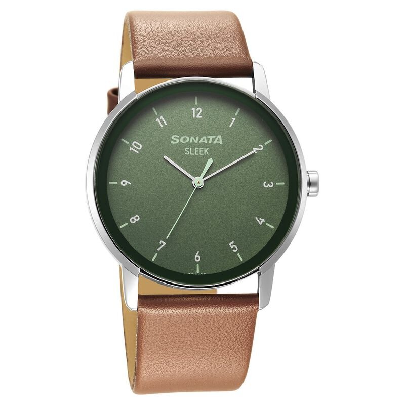 Sonata Sleek Green Dial Analog Watch for Men 7147SL01