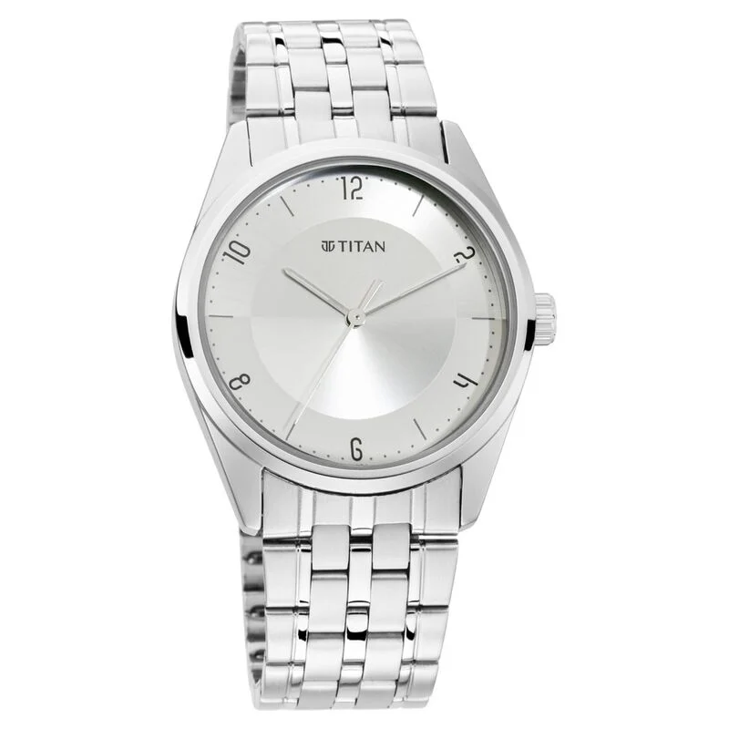 Titan Men's Eleganza Lumina White: Luminous Dial Watch with Sophisticated Link Metal Strap