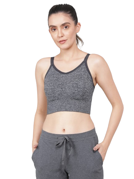 Jockey Women's Wirefree Padded Nylon Recycled Polyester Racer Back Styling Sports Bra with Stay Fresh Treatment - Black Melange