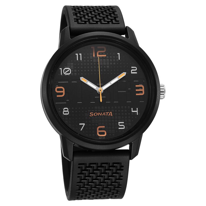 Sonata Volt Quartz Analog Black Dial Polyurethane Strap Watch for Men 77085PP15W
