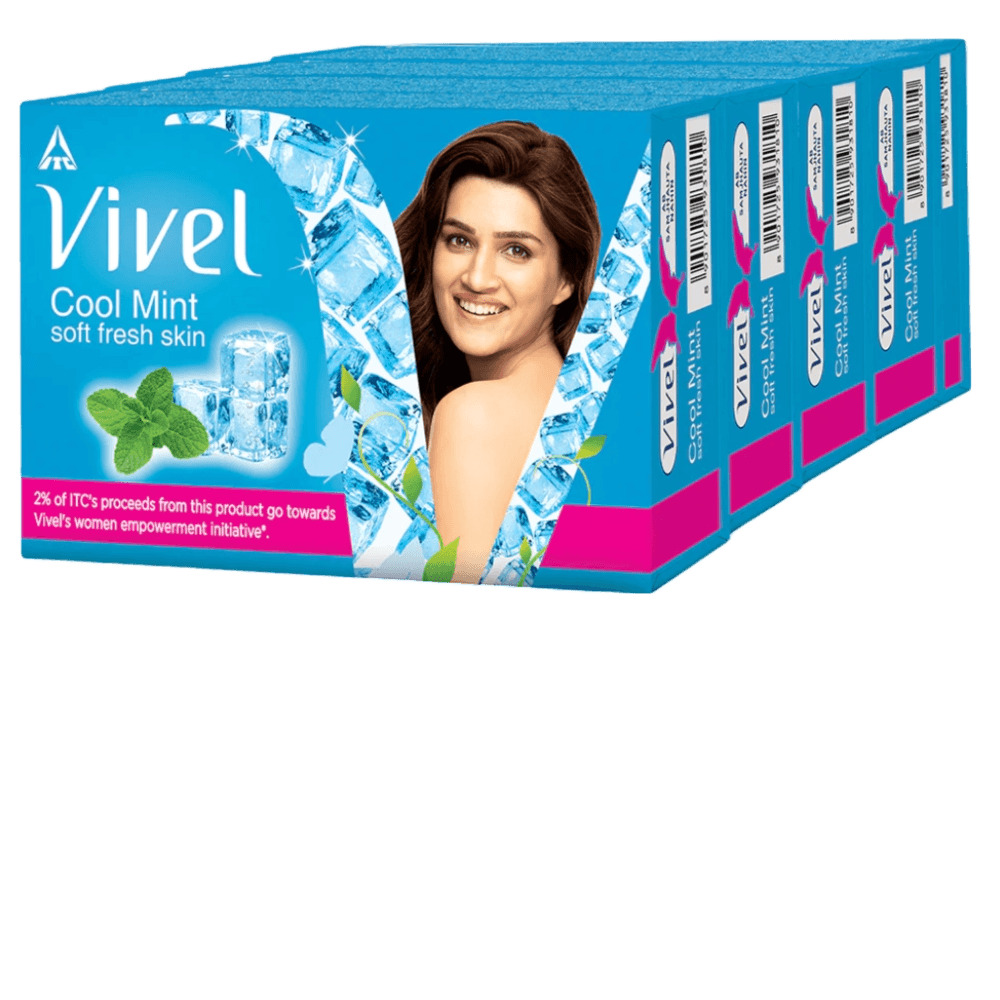 Vivel Cool Mint Bathing bar, Soft Fresh Skin with Menthol, 100gx4+1