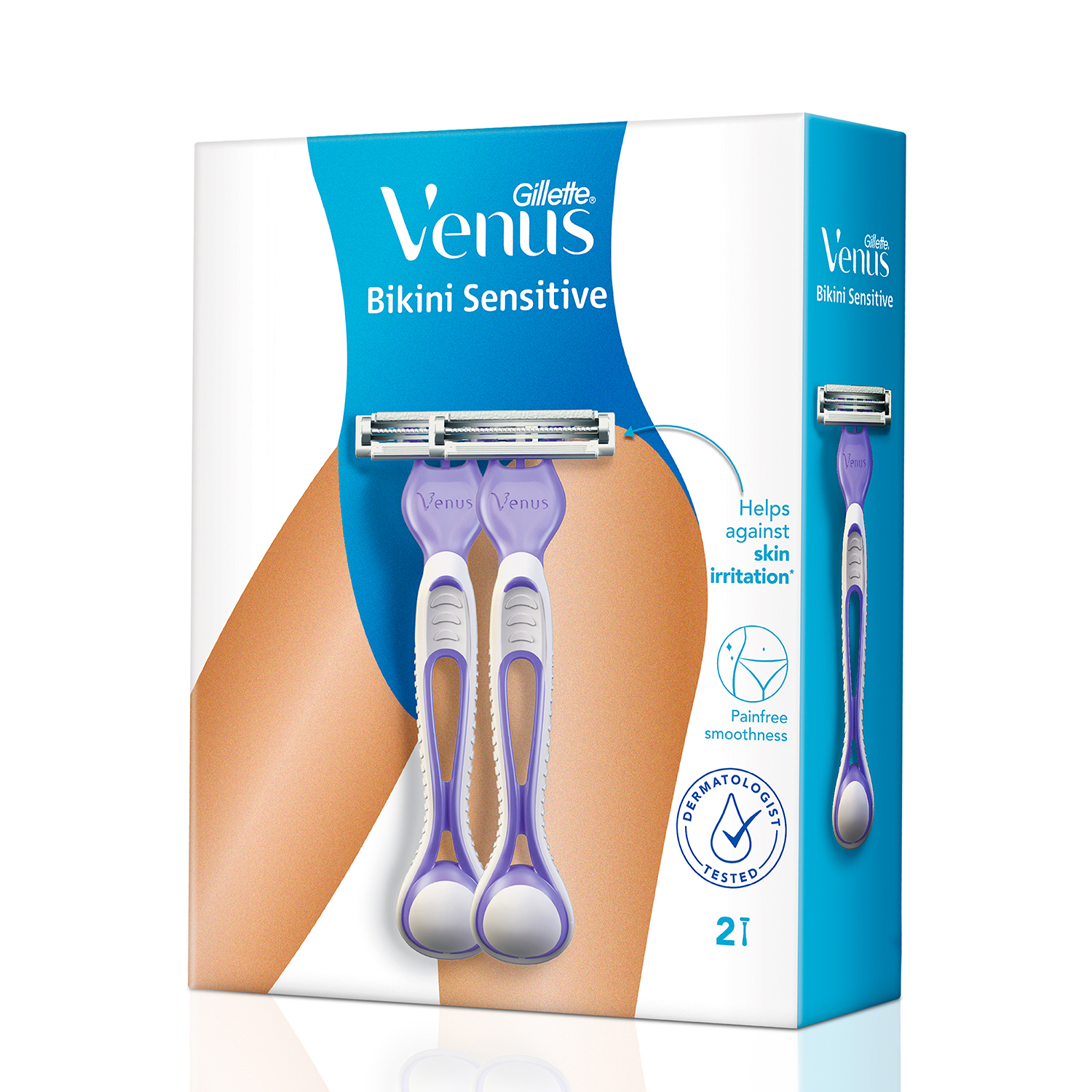 Gillette Venus Bikini sensitive hair removal, 2 razors| Intimate care| Derm tested| No irritation