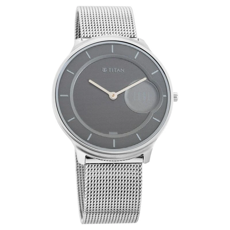 Titan Minimals Grey Dial Analog Stainless Steel Strap Watch for Men