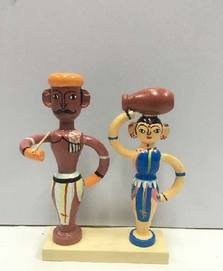 Wooden Farmer Couple Doll Height -20cm -  Shree Channapatna toys