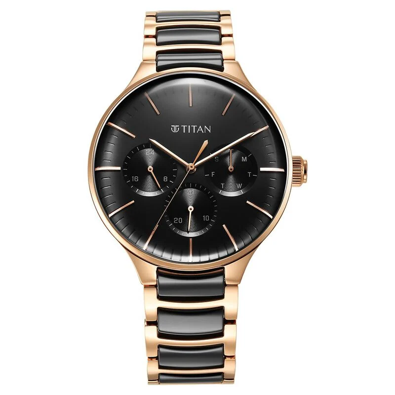 Titan Ceramic Fusion Quartz Multifunction Anthracite Dial Stainless Steel Strap Watch for Men