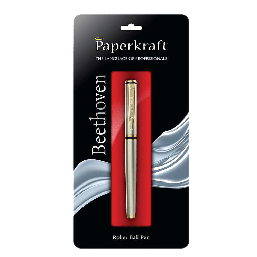 Paperkraft Beethoven (Chrome Gold) Ceramic Roller Ball Pen- Blue (Pack of 1)