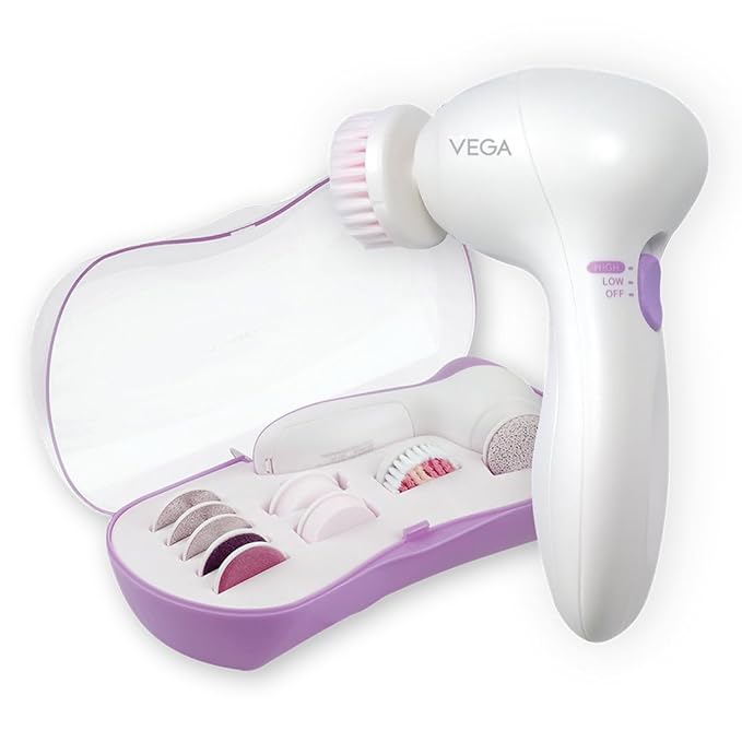 VEGA Smart 9-in-1 Battery Powered Head To Toe Cleaning Set For Pedicure, Manicure And Skin & Body Massager, (VHCK-01), White