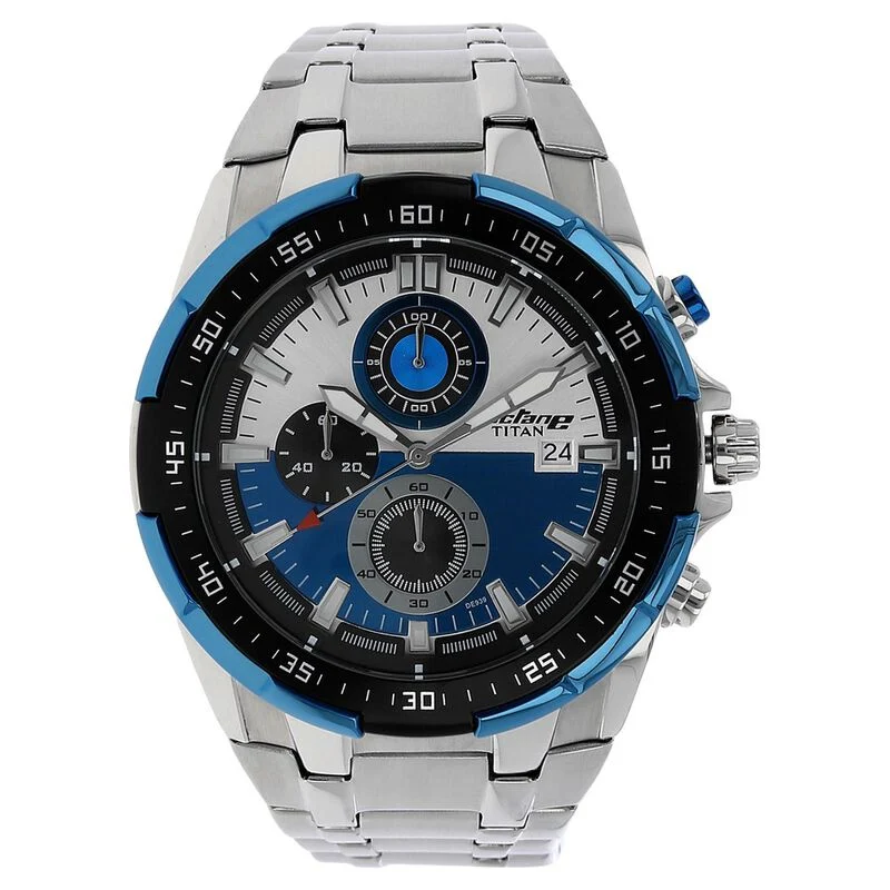 Titan Quartz Chronograph Blue Dial Stainless Steel Strap Watch for Men