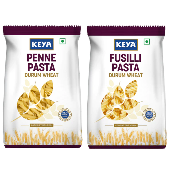 Keya 100% Durum Wheat Pasta Combo, Fusilli Pasta 400gm, Penne Pasta