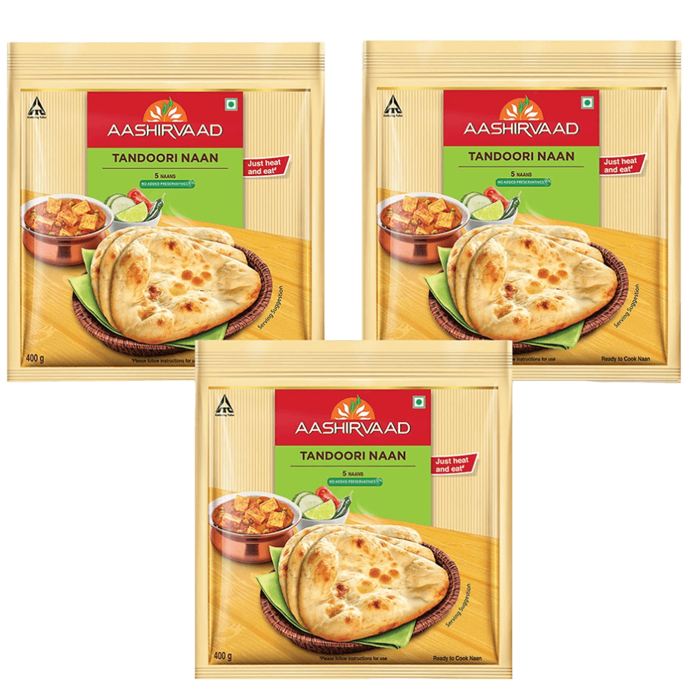 Aashirvaad Tandoori Naan Combo Pack, 3 packs x 5 naans