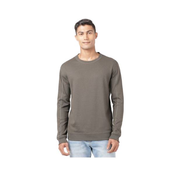 Men's Super Combed Cotton Rich Pique Sweatshirt with Ribbed Cuffs - Black Olive