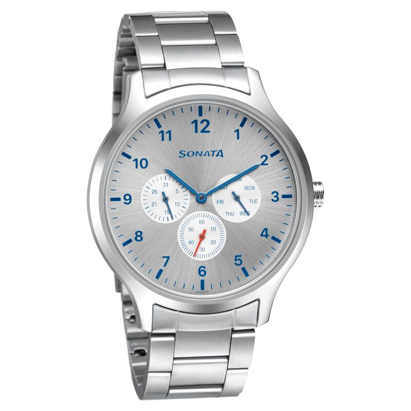 Sonata Quartz Analog Silver Dial Metal Strap Watch for Men NR7140SM01