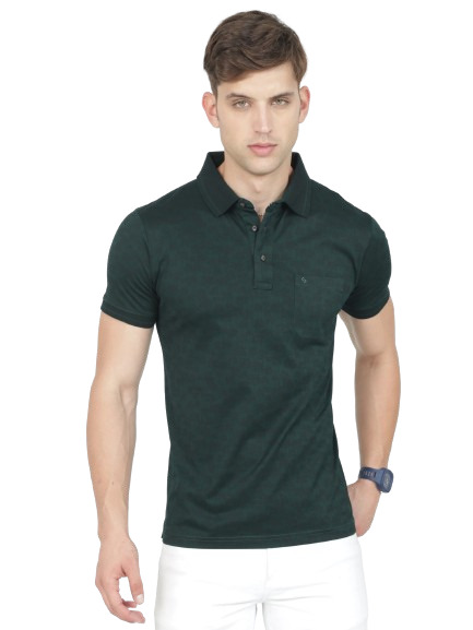 Classic Polo Mens Cotton Half Sleeves Floral Slim Fit Polo Neck Dark Green Color T-Shirt | Scant - 33 A Sf P